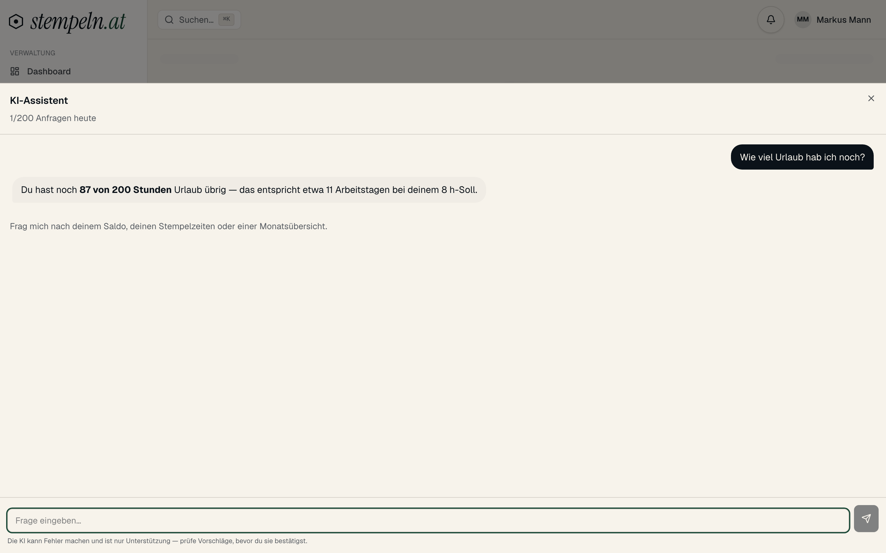 KI-Assistent für Admins — Chat + Cmd+K – Screenshot der App